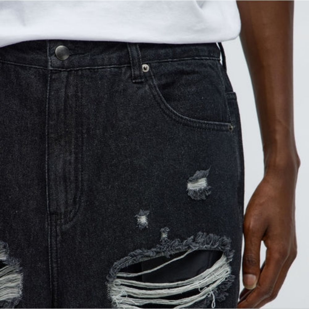 Baggy Shred Destructed Black Wash Jeans - Picture 4 of 6